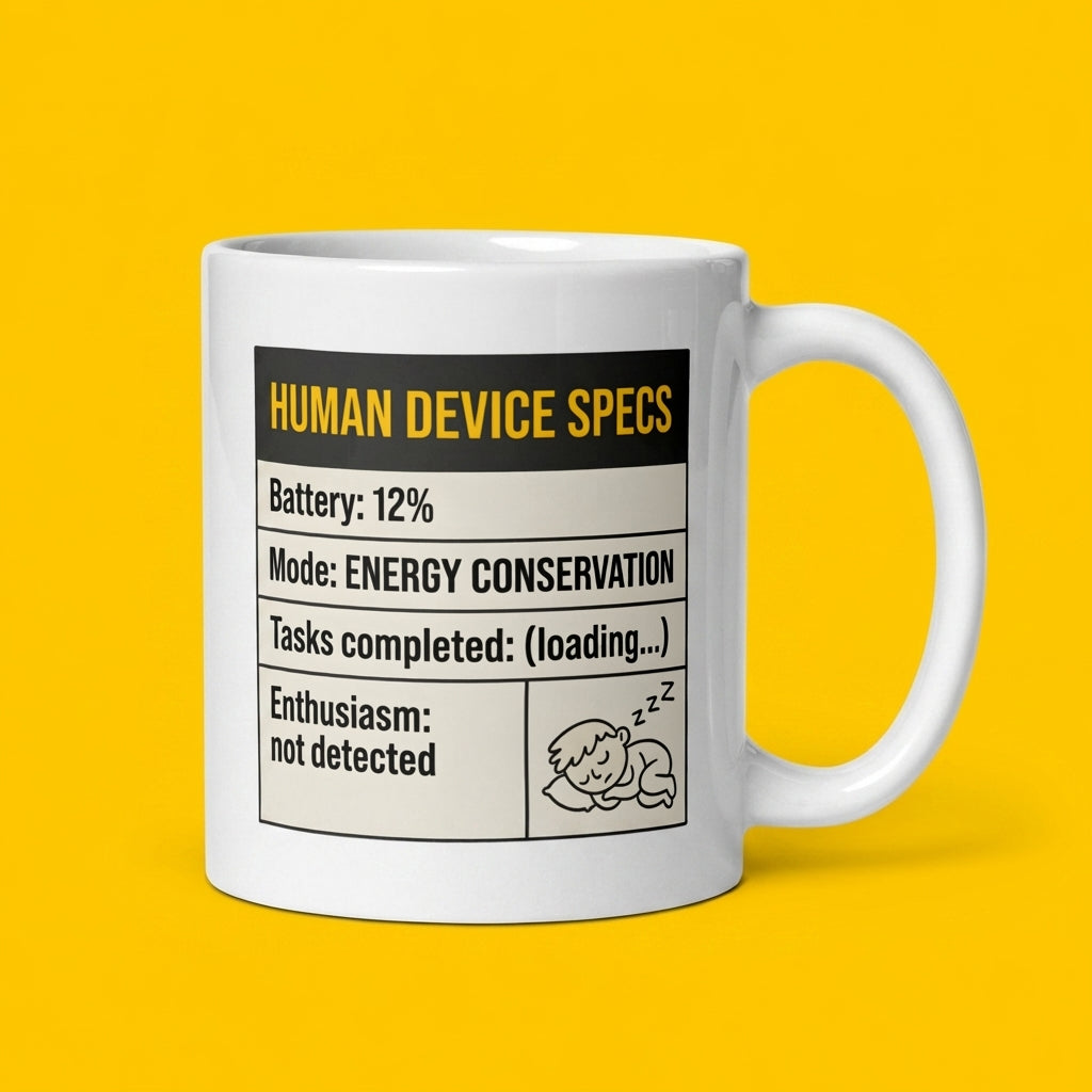 Human Device Specs Funny Low Battery Mug for Tired People