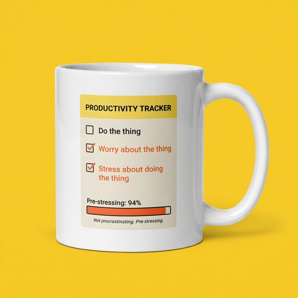 Productivity Tracker Funny Anxiety Mug for Coworkers and Overthinkers