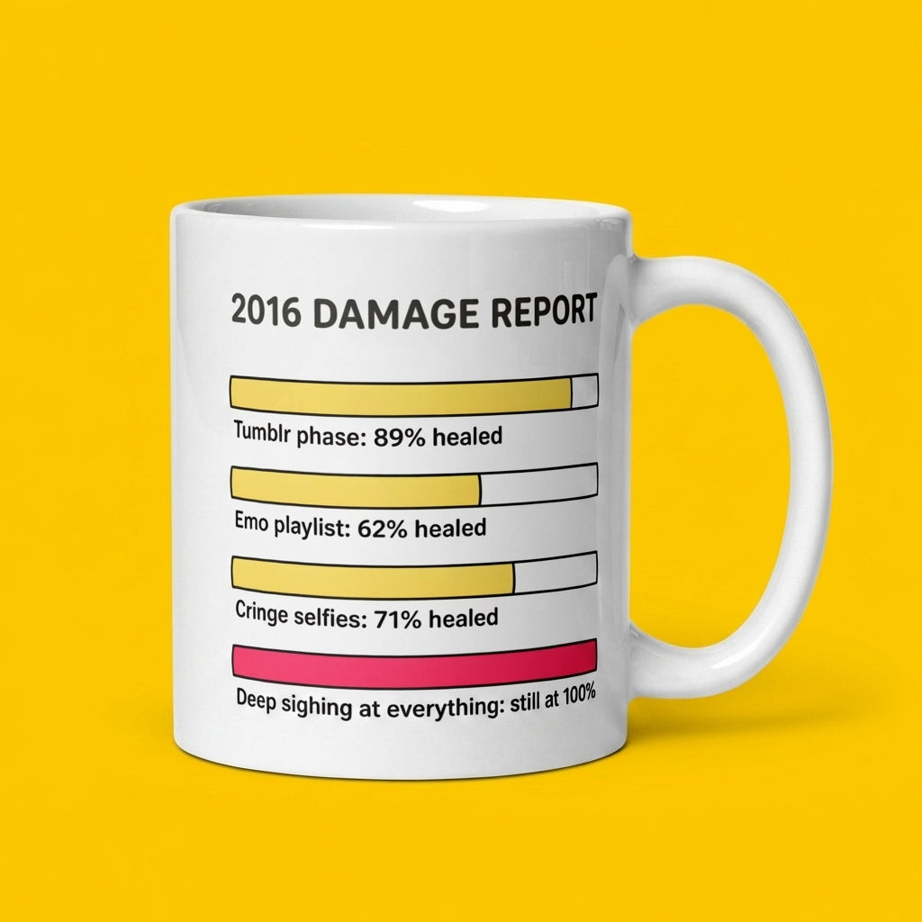 2016 Damage Report Funny Nostalgia Mug for Millennials and Meme Lovers