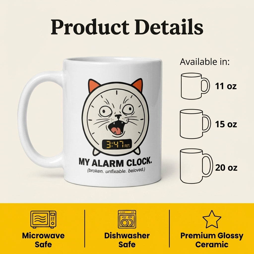 My Alarm Clock Funny Cat Mug for Cat Lovers and Pet Parents