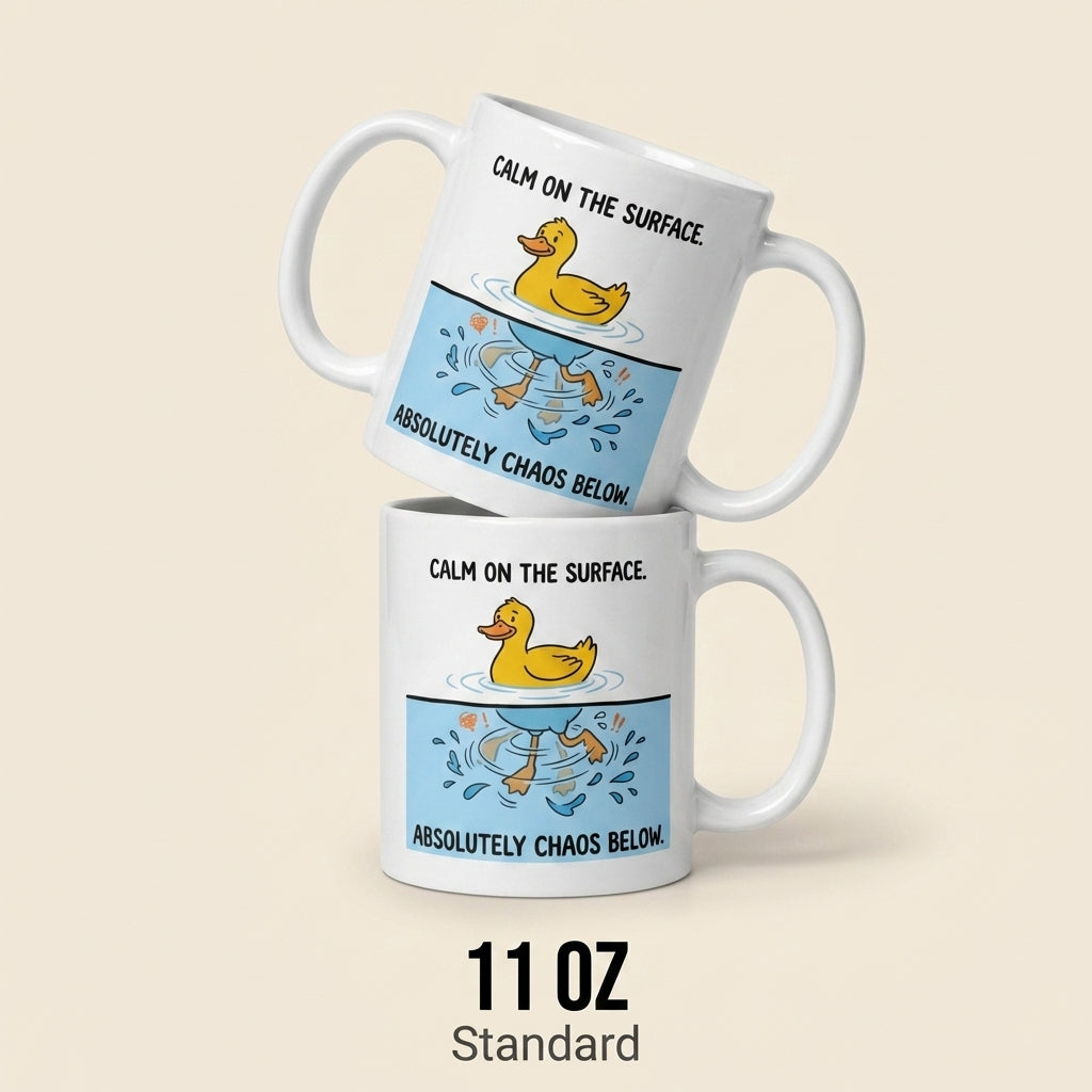Calm on the Surface Absolutely Chaos Below Funny Duck Mug