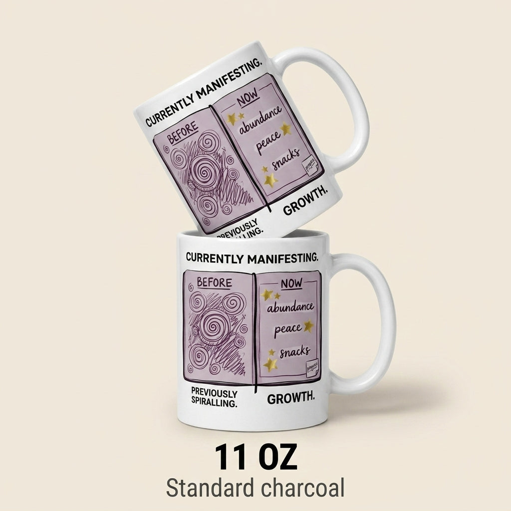 Currently Manifesting Growth Funny Wellness Mug Abundance Peace Snacks