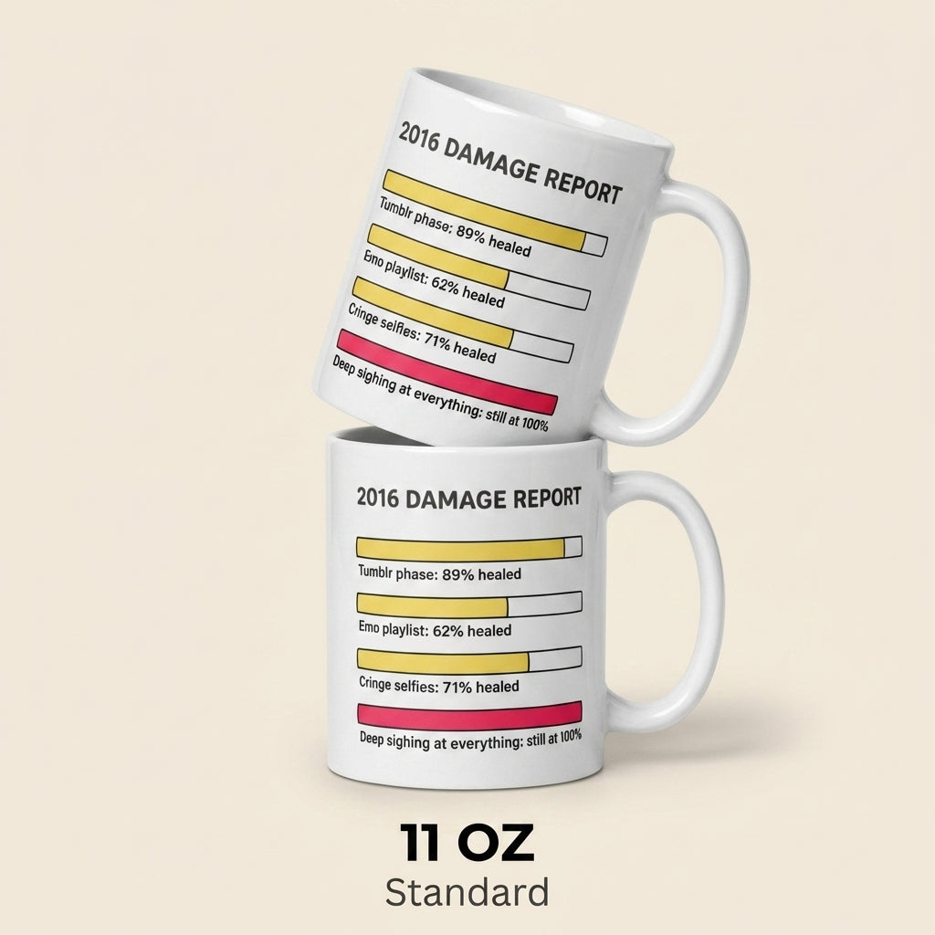 2016 Damage Report Funny Nostalgia Mug for Millennials and Meme Lovers