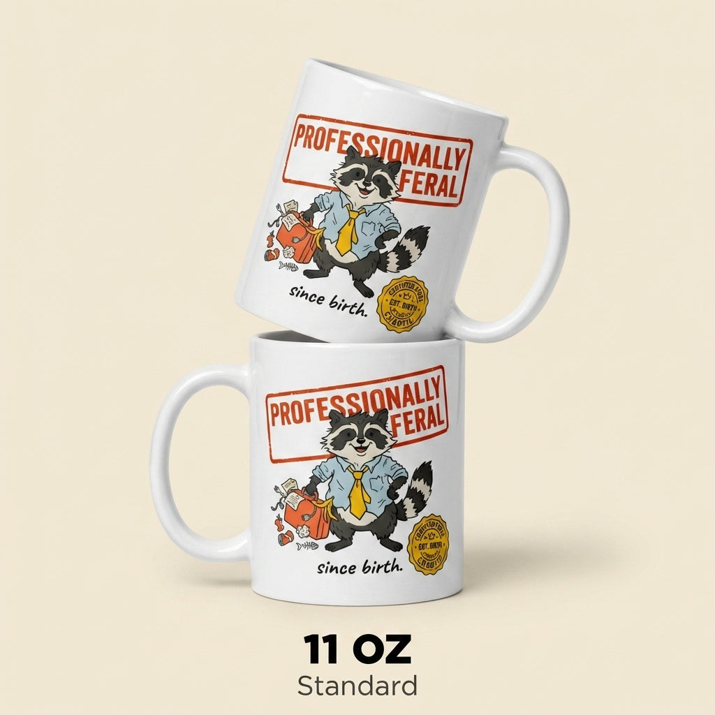 Professionally Feral Funny Raccoon Mug Cute Chaotic Coffee Cup