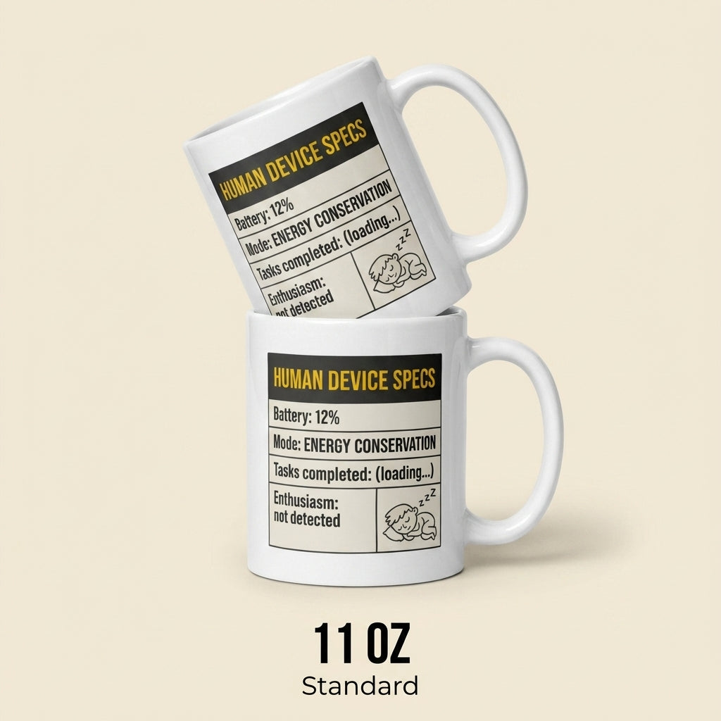 Human Device Specs Funny Low Battery Mug for Tired People
