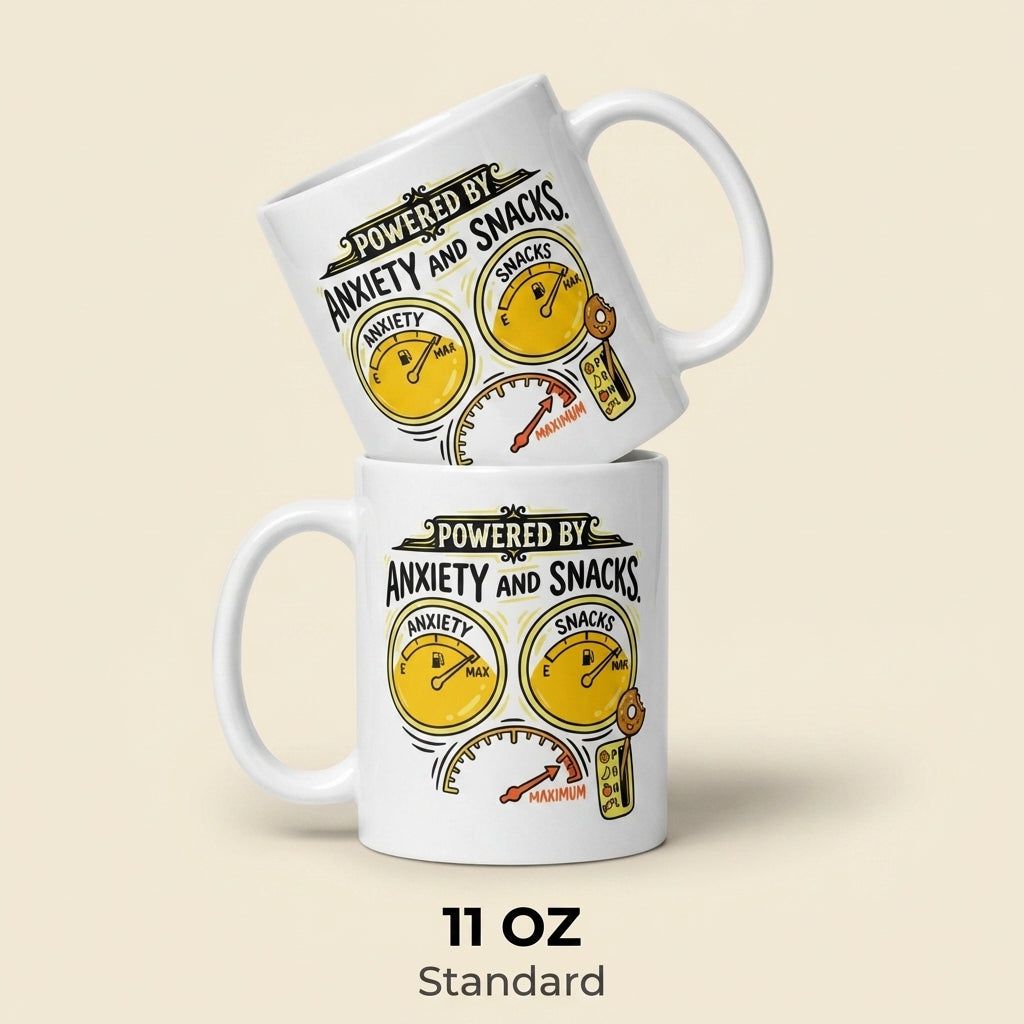 Powered by Anxiety and Snacks Funny Coffee Mug for Snack Lovers