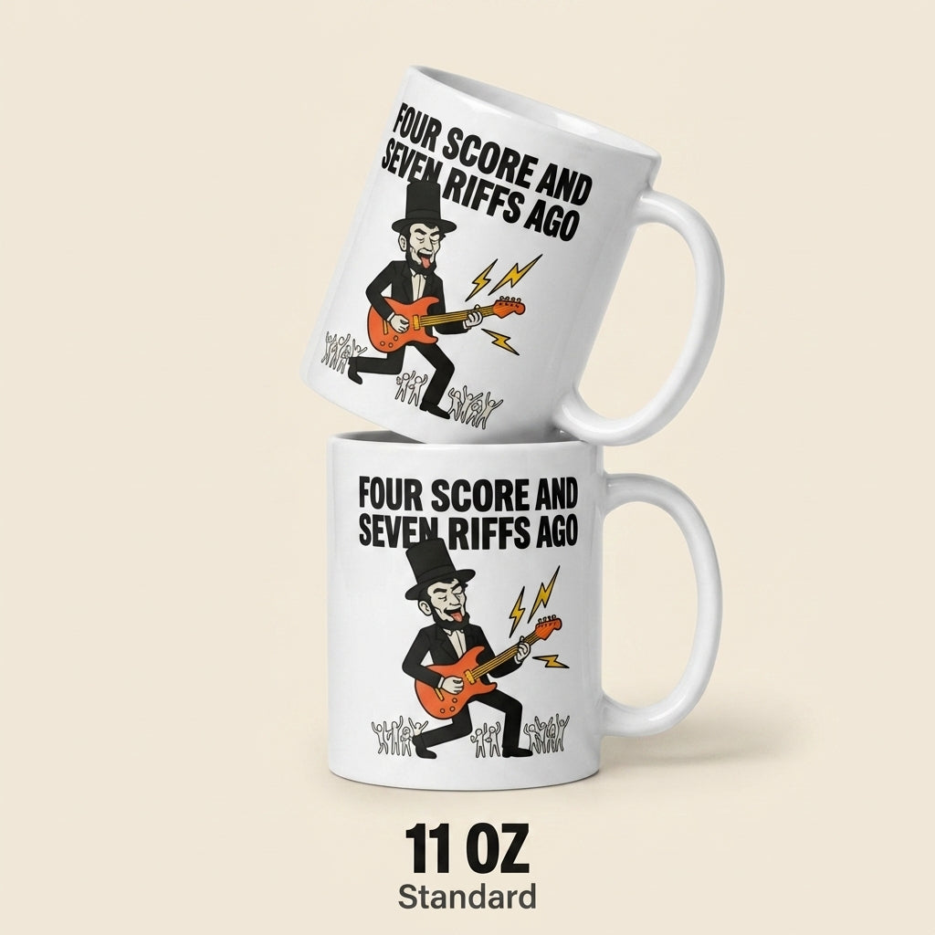 Four Score and Seven Riffs Ago Funny Guitar Mug for Music Lovers