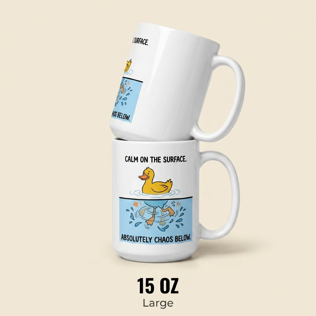 Calm on the Surface Absolutely Chaos Below Funny Duck Mug