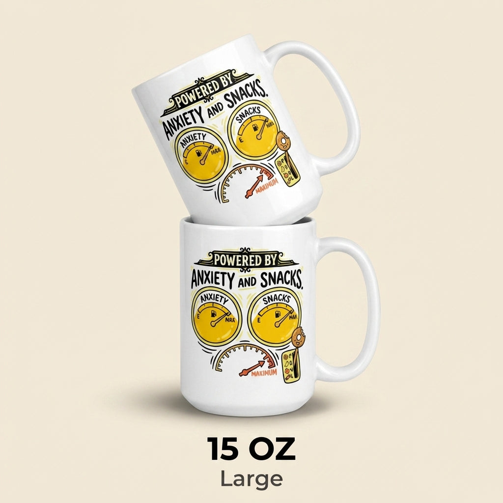 Powered by Anxiety and Snacks Funny Coffee Mug for Snack Lovers