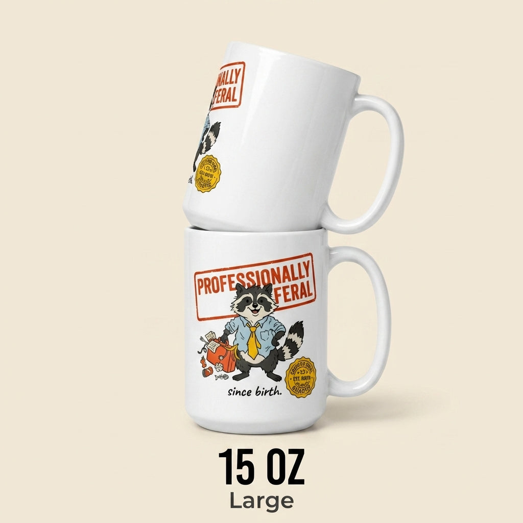 Professionally Feral Funny Raccoon Mug Cute Chaotic Coffee Cup