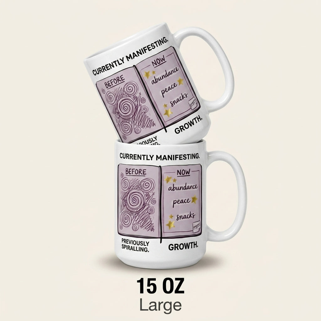 Currently Manifesting Growth Funny Wellness Mug Abundance Peace Snacks