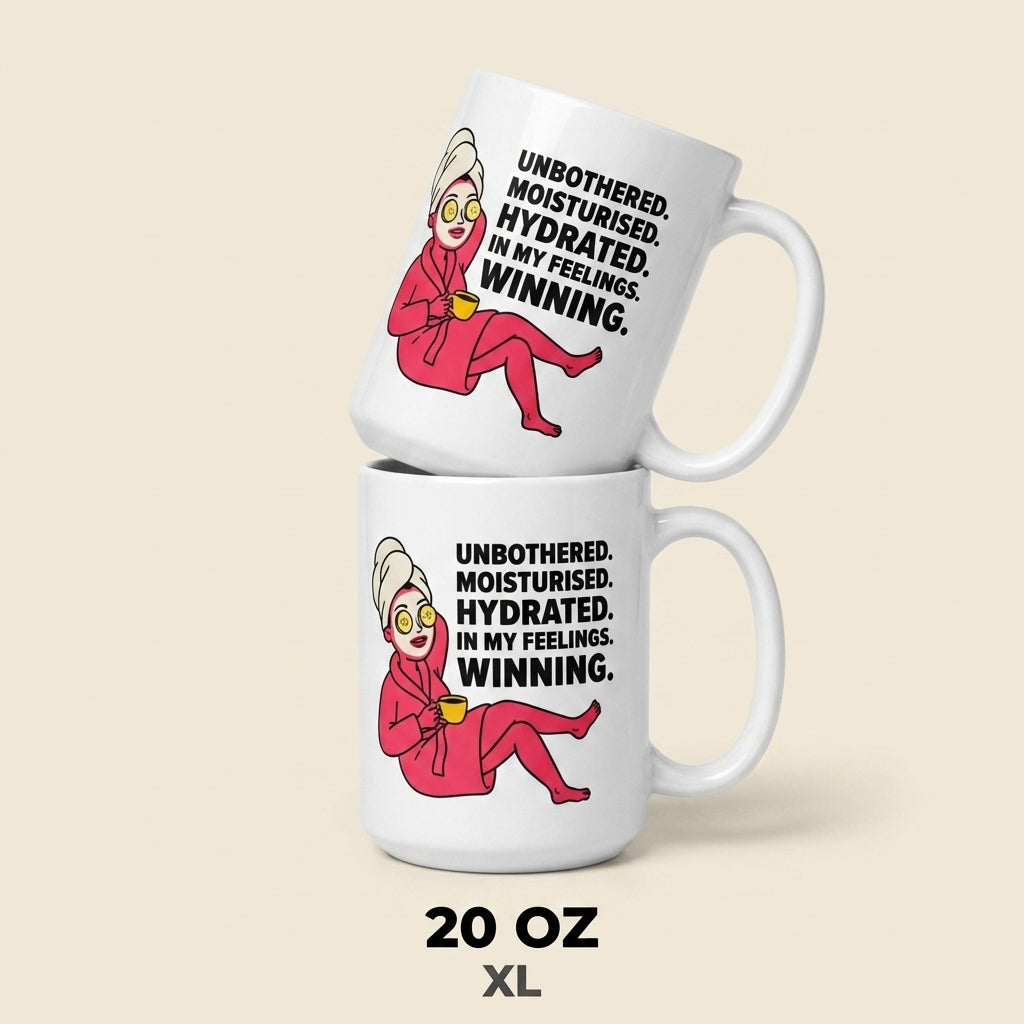 Unbothered Moisturised Hydrated Winning Funny Self Care Mug