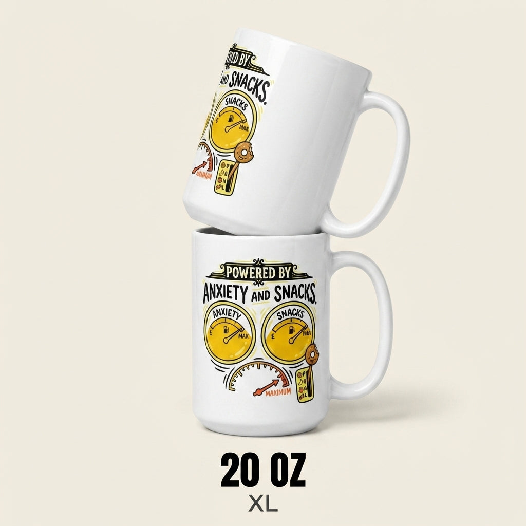 Powered by Anxiety and Snacks Funny Coffee Mug for Snack Lovers