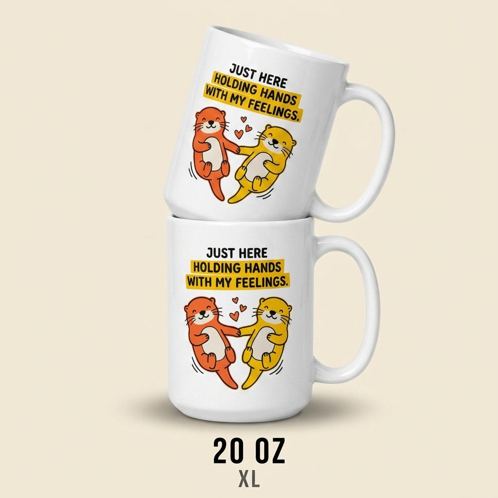 Just Here Holding Hands With My Feelings Funny Otter Mug
