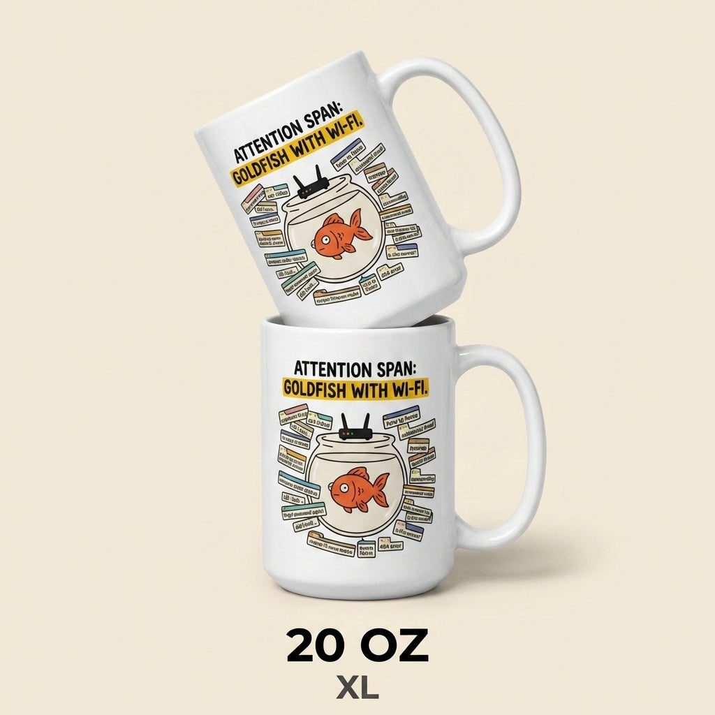 Attention Span Goldfish With Wi Fi Funny ADHD Coffee Mug