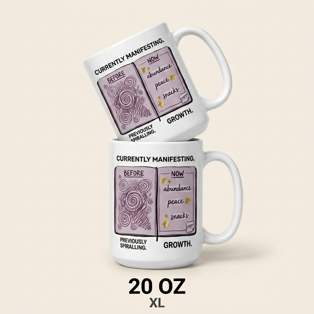 Currently Manifesting Growth Funny Wellness Mug Abundance Peace Snacks