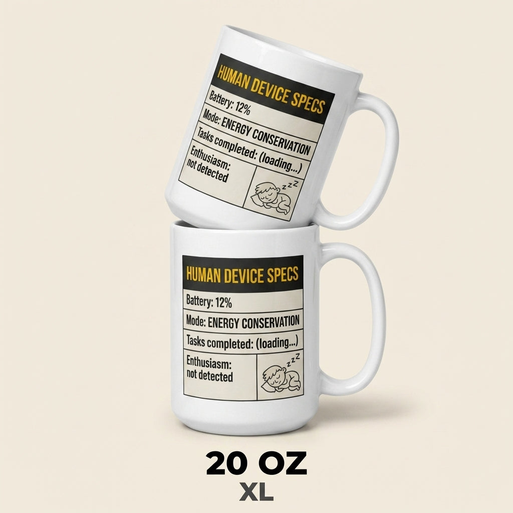 Human Device Specs Funny Low Battery Mug for Tired People