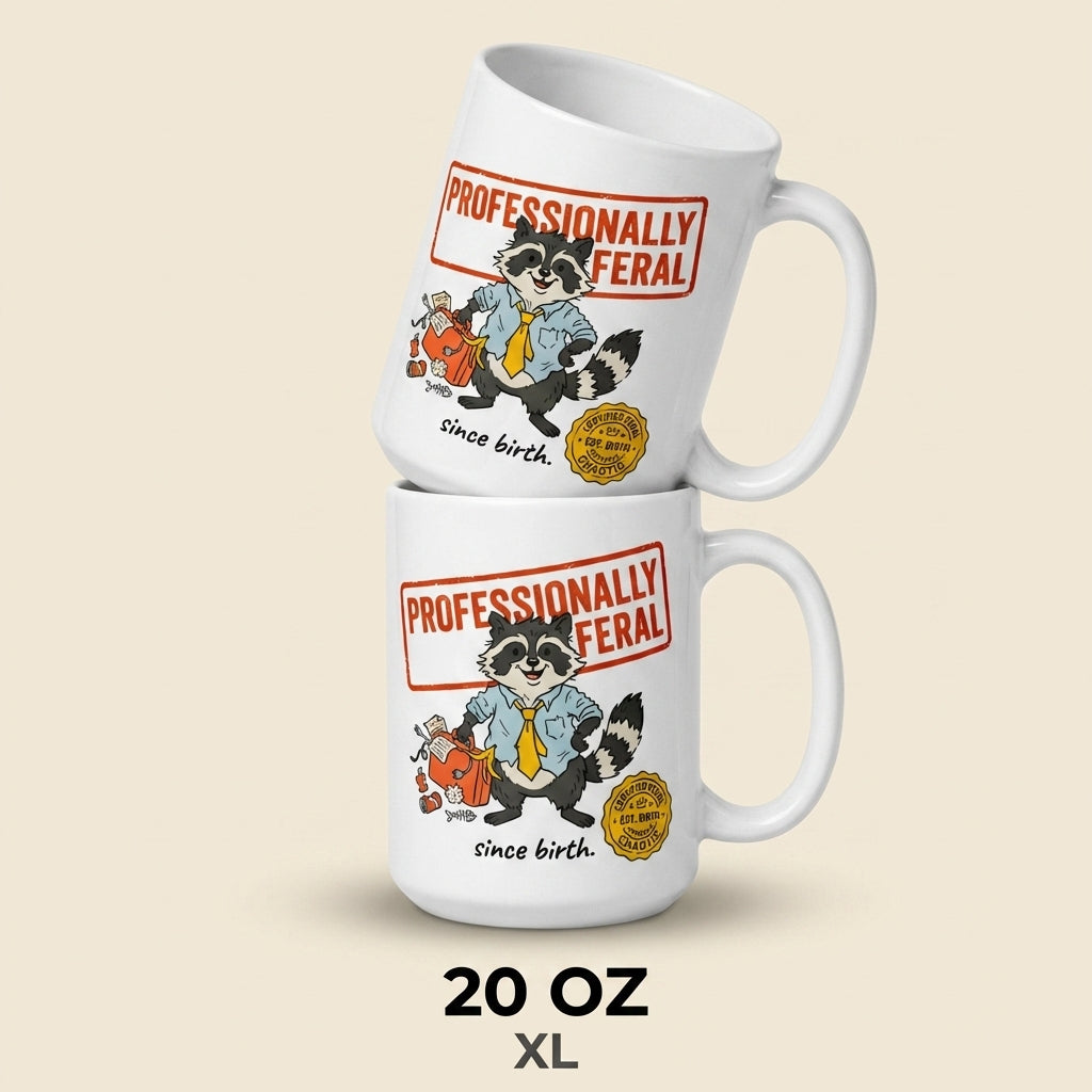 Professionally Feral Funny Raccoon Mug Cute Chaotic Coffee Cup