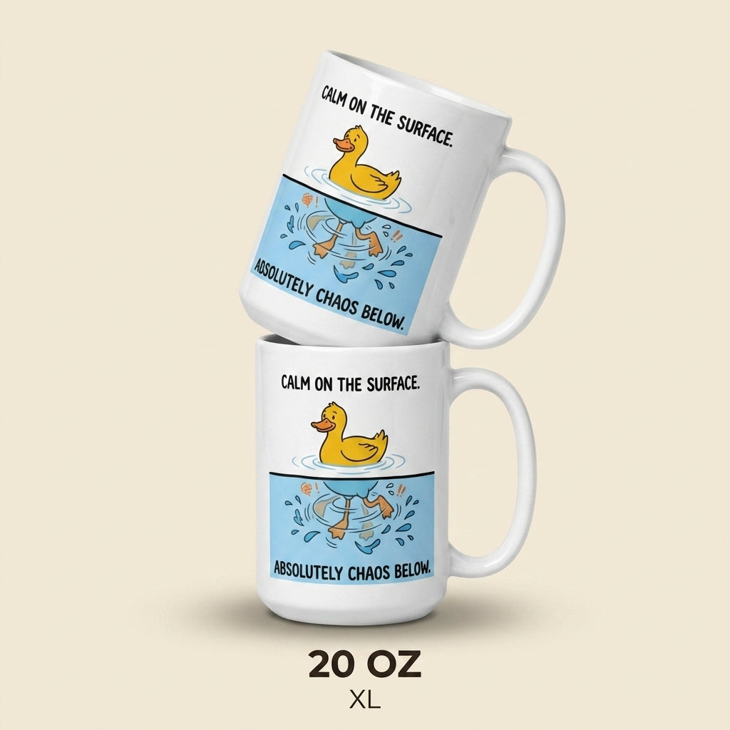 Calm on the Surface Absolutely Chaos Below Funny Duck Mug