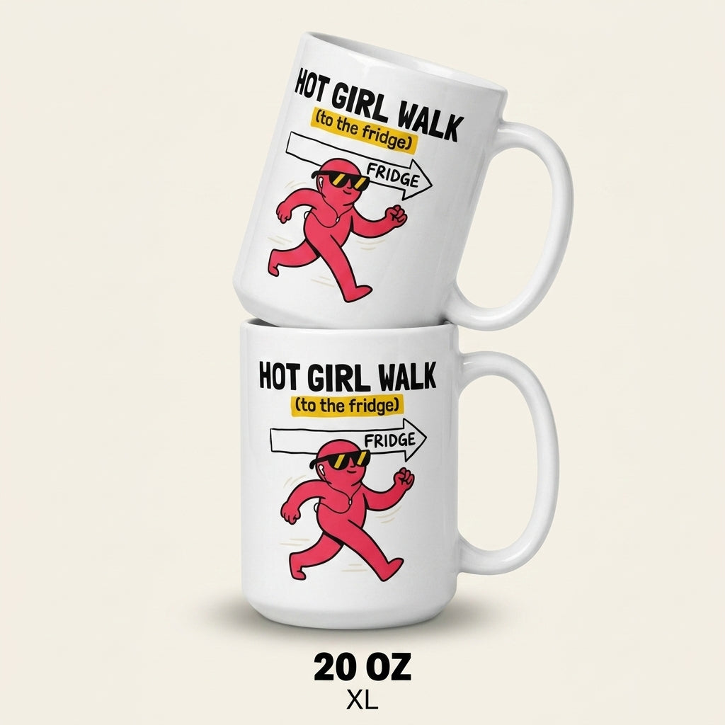 Hot Girl Walk to the Fridge Funny Mug for Cozy Girls