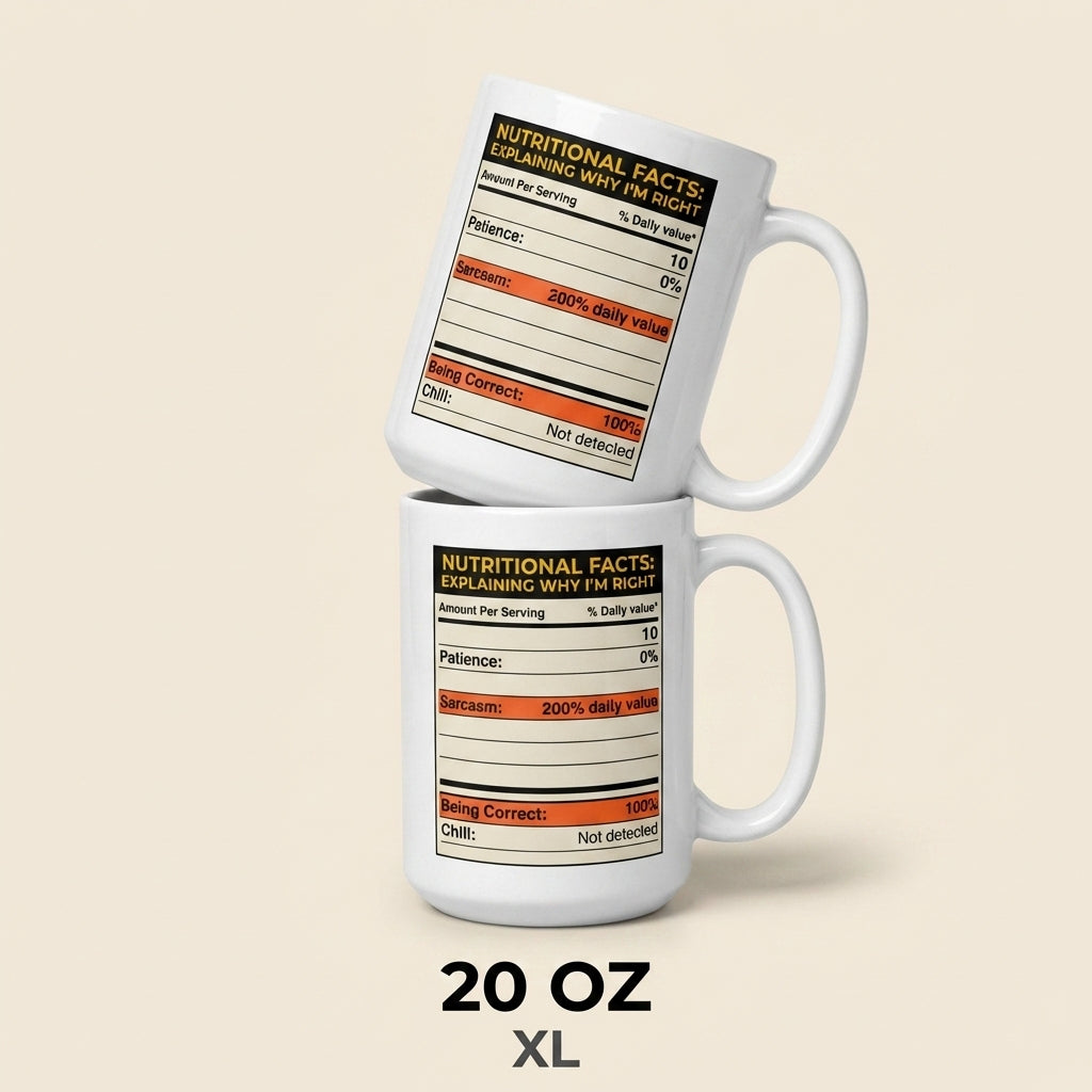 Nutritional Facts Explaining Why I’m Right Funny Sarcastic Mug