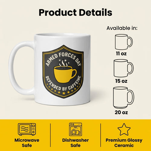 Armed Forces Day Mug Defended by Caffeine Funny Military Coffee Cup Veteran Gift