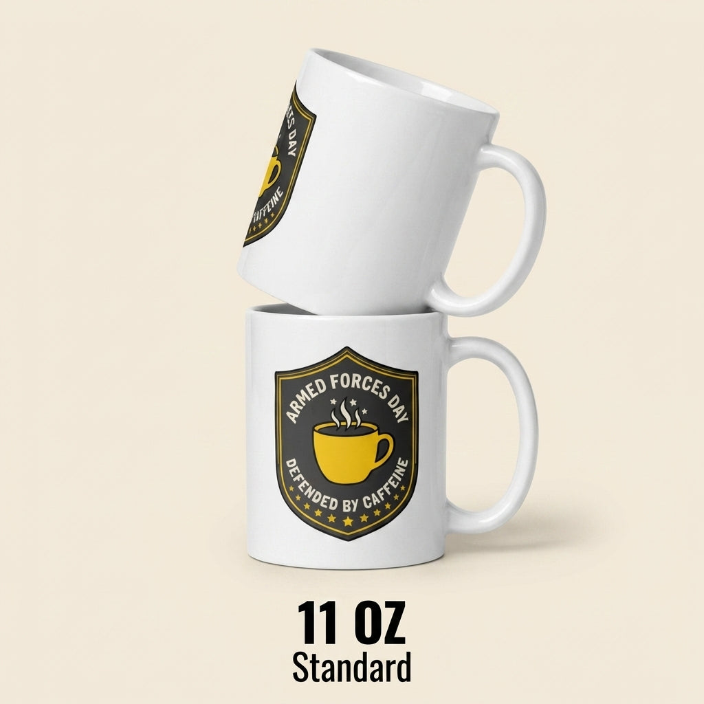 Armed Forces Day Mug Defended by Caffeine Funny Military Coffee Cup Veteran Gift