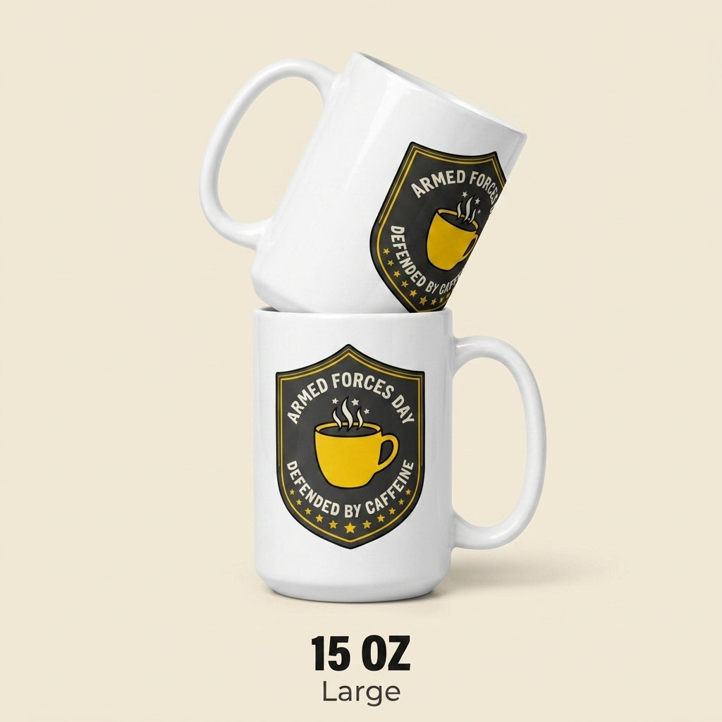 Armed Forces Day Mug Defended by Caffeine Funny Military Coffee Cup Veteran Gift