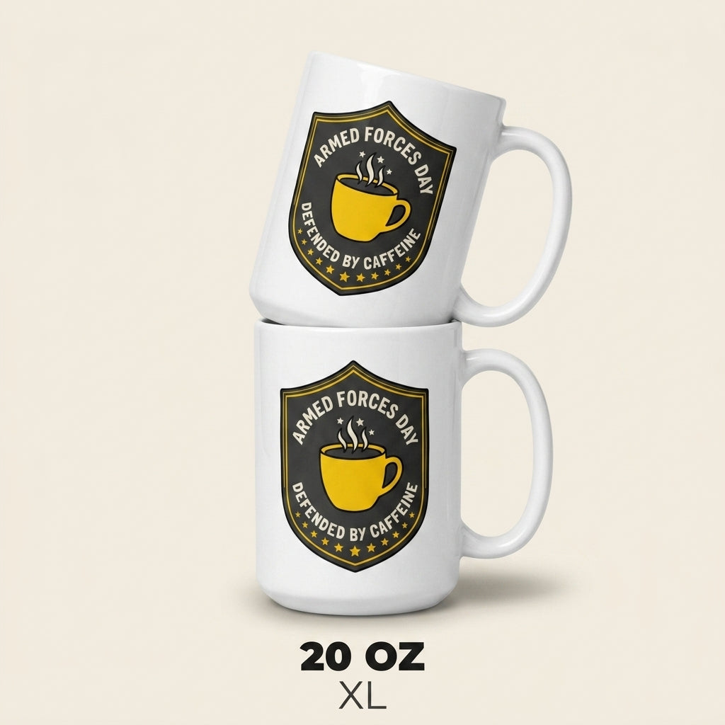 Armed Forces Day Mug Defended by Caffeine Funny Military Coffee Cup Veteran Gift